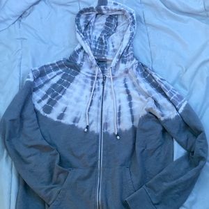 Gray and White Tie Dye Zip Up Jacket